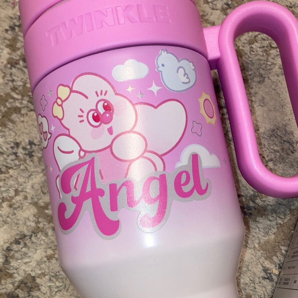Pink water bottle “angel” 850ML NWT COMES WITH STRAW - Picture 2 of 5